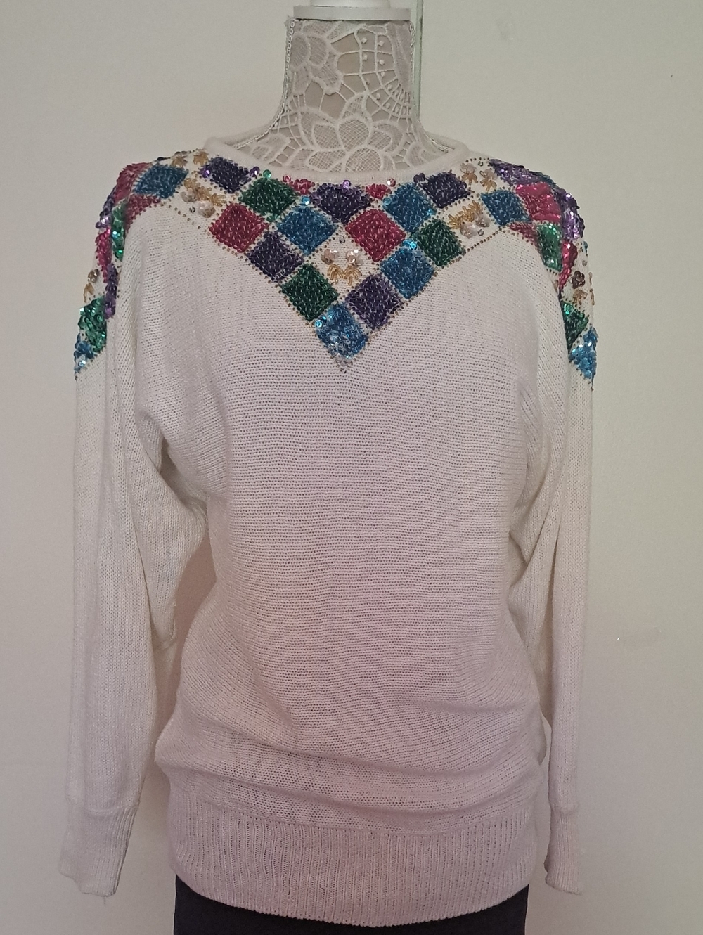 O H I White Women's Sequin-Embellished Sweater